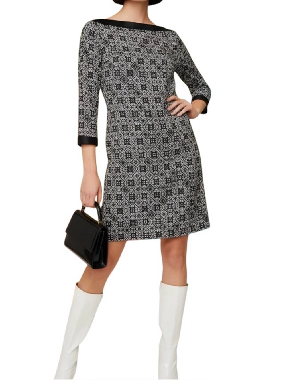 PATRIZIA PEPE Silk Tunic Dress Top Silver Black Mod Italian Size S or 40